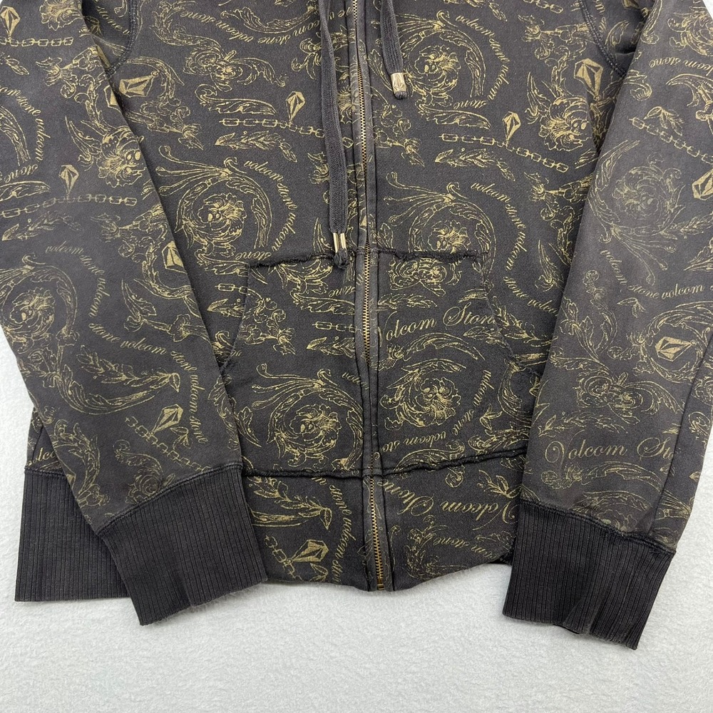 Volcom‎ Stone Kids Zip Up Hoodie Black Gold Filigree Logo Print Size Large - Picture 3 of 13